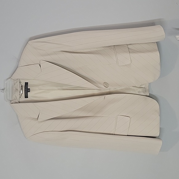 ANNE KLEIN One button Ivory & brown pinstripe blazer suit jacket